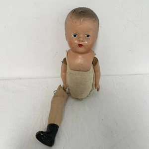 Antique DOLL 14” Jointed Body Composition Baby Doll Painted Blue Eyes Creepy - Picture 1 of 11