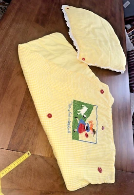 Infant Quilt Blanket & Pillow Homemade Mary Had A Little Lamb 19”x32” Yellow - Image 1 of 2