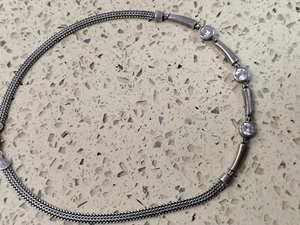 Vintage Sterling Silver 925 with 3 Diamonds Necklace Used - Picture 1 of 10
