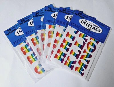Iron On Heat Transfer Initials Letters Rainbow Retro 1980s Lot 6 Packs Of 36 USA - Image 1 of 3