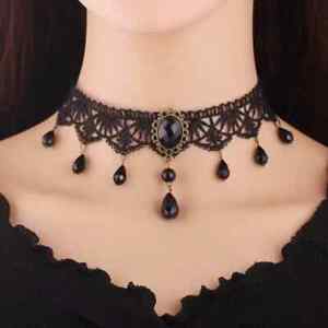 Black Lace Jewel Choker Necklace, Steampunk, Goth, Punk, Halloween, Trendy