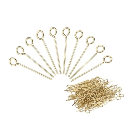 200Pcs Eye Pins Jewelry Findings 22 Gauge 17mm Stainless Steel Eye Pins, Gold Foto 1 de 4