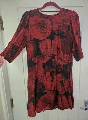 Next 14 Black Burgundy Reddish Printed Dress - Image 1 of 4