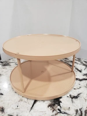 De Colección Años 70 Beige Rubor Lazy Susan Spice Rack, Bandeja de Tocador Retro MCM Ambiente Bohemio Foto 1 de 4