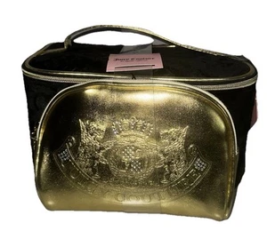 Juicy Couture Velour “I Love Juicy” Black Gold Make-Up Cosmetic Travel Bag Set - Picture 1 of 5