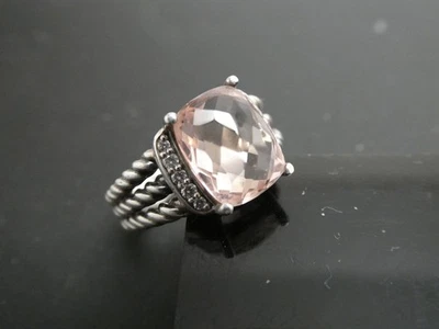 David Yurman Morganite & Diamond Sterling Silver 925 Wheaton Ring Size 5.5 - Image 1 of 4