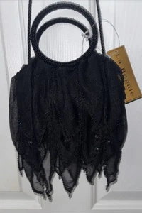 La Regale LTD Small Vintage Beaded Clutch Purse Handbag Black NWT - Picture 1 of 7