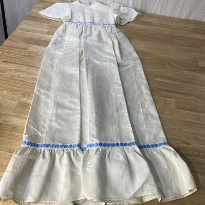Vintage Handmade Prairie Formal Long Dress Costume Blue/White 70s Acetate? S/XS - Image 1 of 4