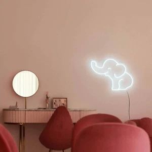 32"x24.1" Baby Elephant White Flex LED Neon Sign Light Party Gift Visual Décor - Picture 1 of 1