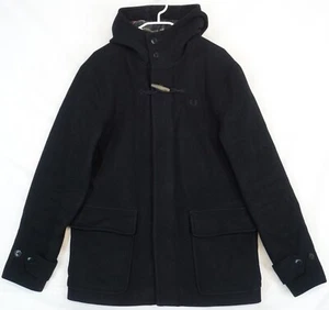 Cappotto uomo Fred Perry con cappuccio nero lana e bottoni taglia M - Foto 1 di 8