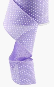 Lavender Swiss Dot 2.5" by 2 yd Wired Ribbon White Dots Easter Spring Summer - Picture 1 of 5