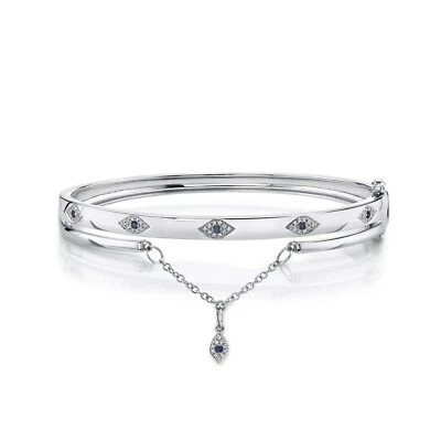 Brazalete de diamantes con ojos de oro blanco de 14K que todo lo ve zafiro azul corte redondo Foto 1 de 2