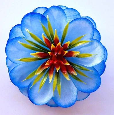 Clip de pelo de seda artificial flor azul de 4,25" fiesta baile boda clip Foto 1 de 2