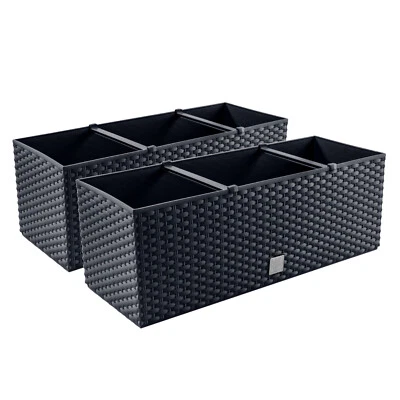PROSPERPLAST 2X Blumenkasten Blumentopf Rattan-Optik Pflanztopf Balkonkasten Anthrazit