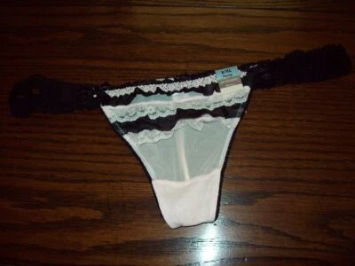 NWT AMBRIELLE NYLON SPANDEX RUFFLE THONG PANTIES BR05693 SPARK PINK/BLK XL / 8 - Image 1 of 2