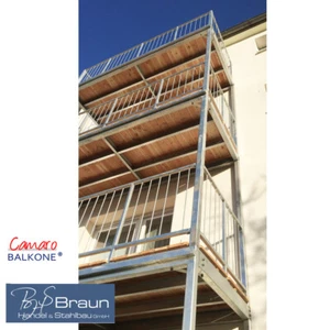 Fertigbalkon 3,0 x 2,0 m mit Holzboden + Geländer Balkonbausatz Anbaubalkon - Bild 1 von 8