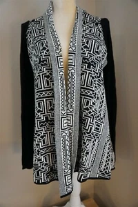 Field Flower Black and White Stamped Jacquard Cardigan Sweater Size M - Picture 1 of 10