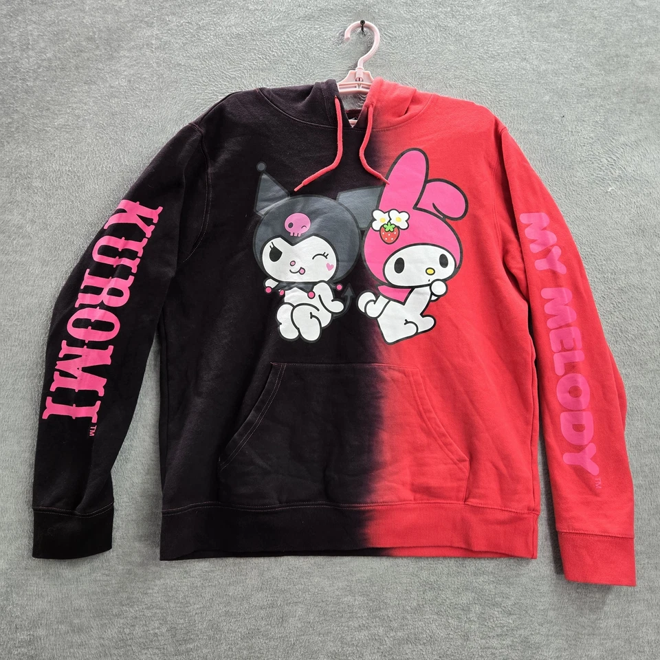Женская толстовка с капюшоном Sanrio L Цвет красный Цветной блок Разделенный Краситель Kuromi & My Melody Графика - Изображение 1 из 4