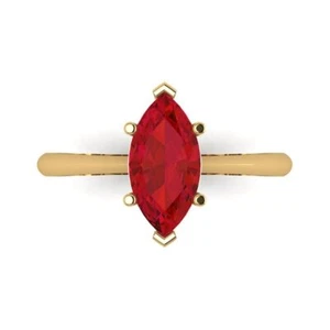 Anillo de compromiso solitario rubí simulado corte marquesa de 1,5 quilates, oro amarillo de 14 quilates - Imagen 1 de 11