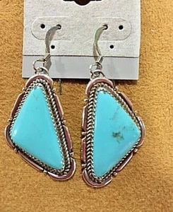 Sterling Silber .925 Kingman Türkis Navajo Handarbeit Ohrringe signiert AL - Bild 1 von 9