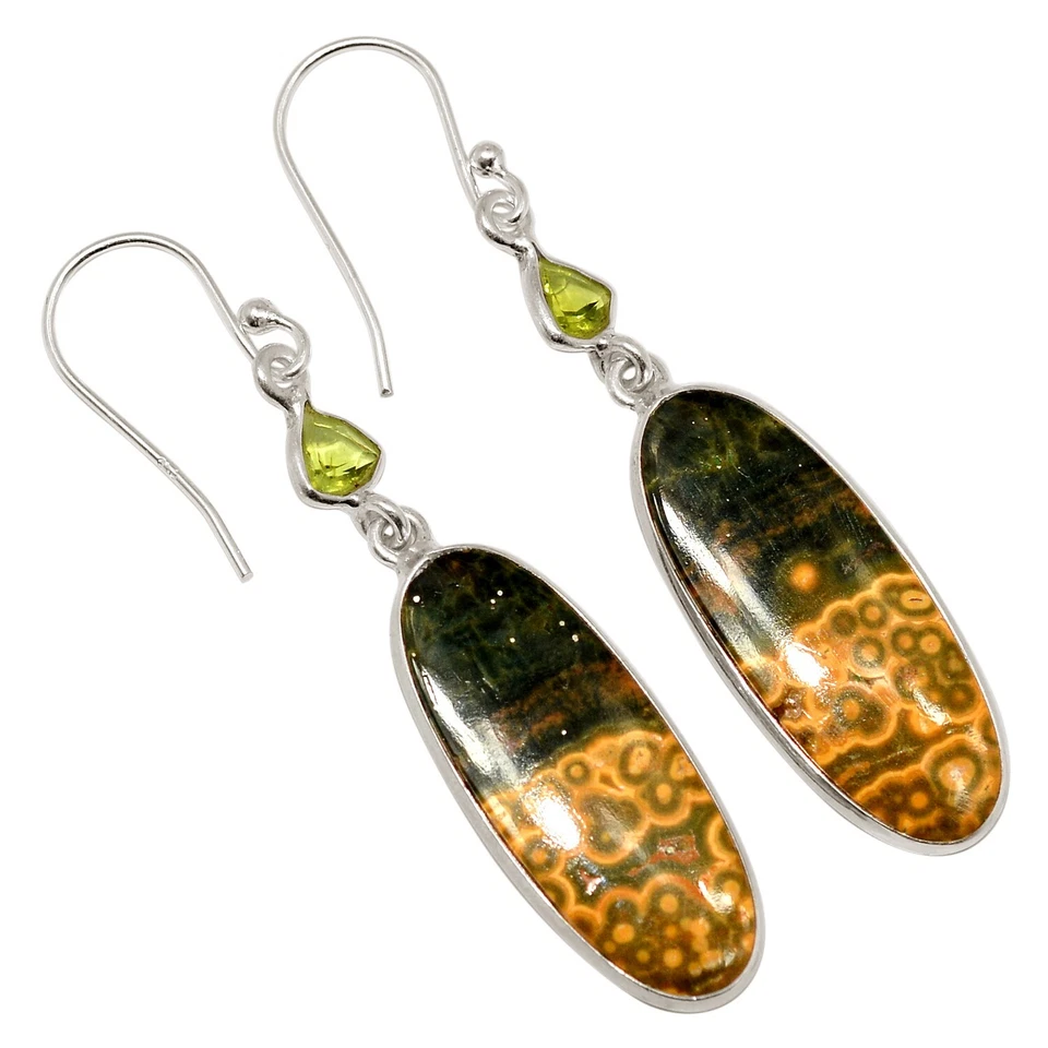 Pendientes de plata 925 con jaspe natural del océano - Madagascar y peridoto ALLE-19061 Foto 1 de 1