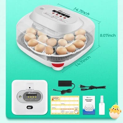 SAILNOVO 24 Eggs Incubators w/Automatic Egg Turning,Temperature Control&Humidity Display#