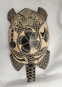 LARGE FIJIAN CARVED WOOD TURTLE FIGURE WITH TRIBAL PATTERN 38CM LONG - Picture 1 of 9