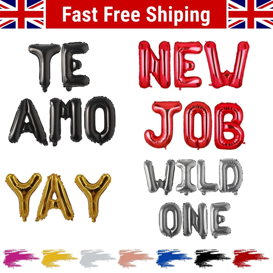 16" Letter Foil Balloon Custom made Words Party Sentence Celebration UK — 第 1/1 张图片
