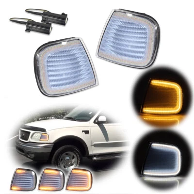 For 97-03 Ford F150 Expedition Switchback LED Front DRL Turn Signal Lights Clear - Image 1 of 4