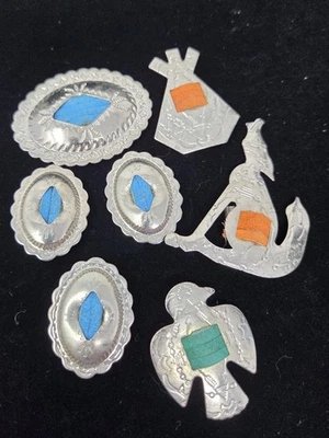 7 Vintage Southwest Style Concho Wolf Button Eagle Fire  Covers Mixed Lot - Image 1 of 4