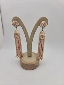 Micro Beaded Pierced earrings Pale pink Boho Drop Dangle 3 1/4” - Picture 1 of 3
