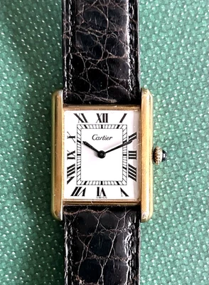 Cartier Tanque Mecánico Oro Vermeil Caimán Hermoso ¡Funciona muy bien! Foto 1 de 4