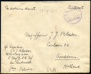 INDIA HOLANDESA 1946, violeta K1 VELDPOST/fecha/BATAVIA y manuscrito - Imagen 1 de 1