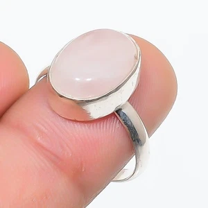 Rose Quartz Oval Shape Gemstone Ring Handmade Unique Design Jewelry 9" FR 1018 - Picture 1 of 7
