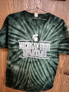Vintage Michigan State Spartans Batikhemd Herren Größe Large grün Hanes NEU - Bild 1 von 5