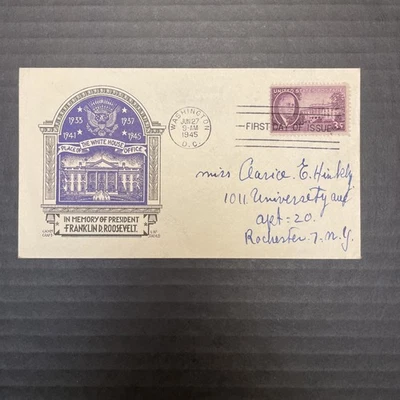 1945 FDC Cachet Craft Staehle Franklin Roosevelt FDR Washington DC Rochester 932 - Image 1 of 3