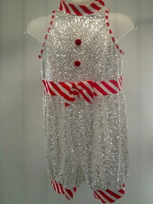Dance Costume Jazz XXL Child White ArtStone 26004 Romper Snowman Sequin Tap - Image 1 of 4