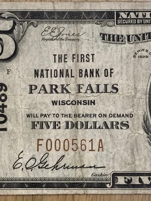 1929 $10 National PARK FALLS, Wisconsin Charter #10489 Type 1 WI 949353-52 - Image 1 of 4