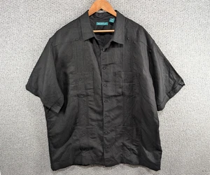CUBAVERA Men's Black Cuban Guayabera Tropical Casual Ramie Button Shirt 2XL Tall - Picture 1 of 11