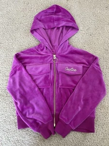 Justice XS 5/6 Pink Purple Fuzzy Velour Hooded Zipper Sweat Jacket Hoodie Shirt - Picture 1 of 6