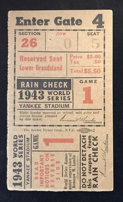 Boleto Juego 1 Serie Mundial 1943 Cardenales vs Yankees Stan Musial Foto 1 de 4