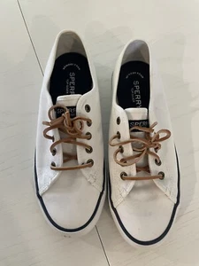 Zapatillas Sperry para mujer Pier View blancas talla 7,5 de cuero marrón de encaje torso bajo goma S - Imagen 1 de 8