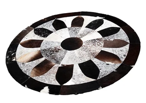 Cowhide Round Patchwork Carpet Handmade Cowhide Carpet Home Décor Cow Skin S-148 - Picture 1 of 5