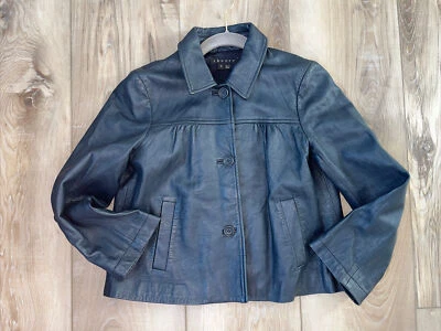 Theory Women's Leather Jacket Collared Dark Blue Gray Size Small - Image 1 of 4