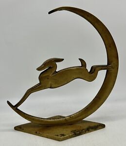 Art Deco Brass Gazelle Over the Moon Lamp Base, 1930's, Sculptural