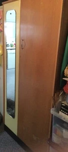 Vintage Single Wardrobe Light Wood Hanging Rail & Shelves 1960s - Picture 1 of 6