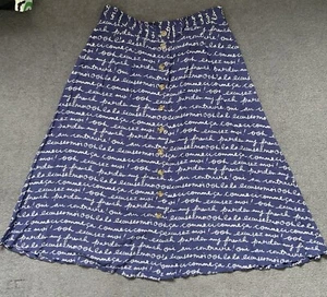 Joanie Clothing Blue Skirt Size 12 French Writing Pattern And Pockets - Picture 1 of 4