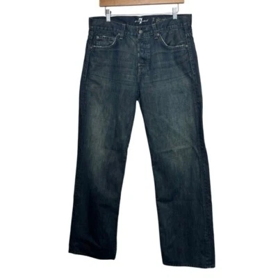 7 for All Mankind Men’s Pkt Relaxed Bootcut Dark Wash Green Contrast Jeans 33x32 - Image 1 of 4