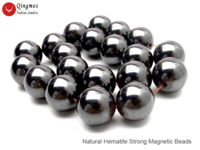 18mm Round Natural Black Magnetic Hematite Beads for Jewelry Making Strands 15" - Image 1 of 4
