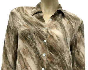Vintage Christie & Jill Brown Silk Blouse Button Up Long Sleeve Women's Size P6 - Picture 1 of 6